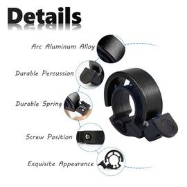 2 PCS Bike Bell Aluminum Alloy, Q-Type Bicycle Bell for Most Bike, Clear Sound Loud and Crisp , Handlebar Accessories (Black)