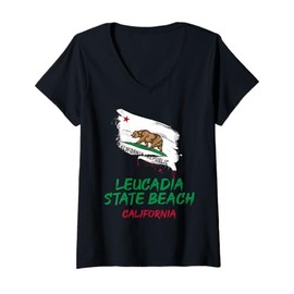 Womens Leucadia State Beach California Paint Splatter Flag Vacation V-Neck T-Shirt