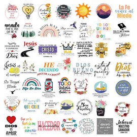 Spanish Bible Aesthetic Stickers, 50PCS Motivational Christian Jesus Stickers, Religious Bible Verse Vinyl Waterproof Stickers for Water Bottle, Laptop, Scrapbook, Journaling Supplies