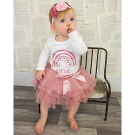 Luke and Lulu 1st First Birthday Baby Girl Tutu Outfit - Onederful - Rainbow Rose Boho Chic - 24M Long Sleeve