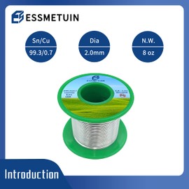 Essmetuin Lead Free Solder Wire(Sn99.3Cu0.7) For Plumbing Solder/Stained Glass/Crafts/Jewelry 217℃ Melting Point 2.0MM No Flux,ROHS(8oz)