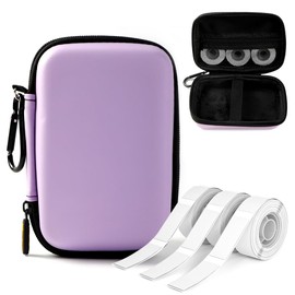 Phomemo D30 D35 Label Marker Purple Case with 3 Rolls of White Label Tapes, Waterproof Storage Bag with 12 x 40mm (3/8" x 11/2") 160 Tapes/Roll, Black on White Sticker Thermal Paper Self-Adhesive