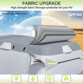 Fiberglass Travel Trailer Cover 7 Layers Breathable Waterproof Rip-Stop Camper Cover (Fits 8' to 10'-126" L x 80" W x 84" H)