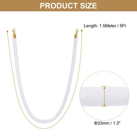 PATIKIL 5 Feet White Velvet Stanchion Rope, 2 Pack Crowd Control Barrier Rope with Snap Hooks for Posts Stands Queue Divider of Hotel Theater, Golden