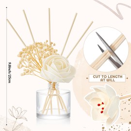 Daifunli 11 Pcs Flower Reed Diffuser Set Include Sola Flowers Diffuser Sticks with 5oz Empty Design Bottles Fragrance Rice Paper Natural Flower for Bedroom Office Bathroom Shelf Decor Gift (Elegant)