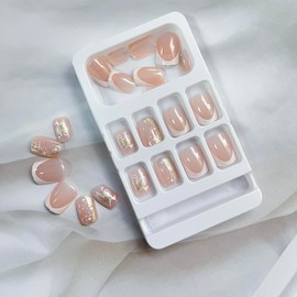 Heart Fake Nails French Tip Press on Nails Short False Nails with Glitter Designs Full Cover Acrylic Nails White Nail Tips Valentines Day Stick on Nails Square Artificial Nails for Women and Girls