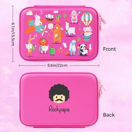 rockpapa Let's Go Travel Pencil Case for Kids Girls, Hippo Rabbit Elephant Panda Lion Bear Sheep Pencil Box for School Purplish Red
