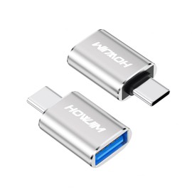 HOWJIM USB C to USB Adapter 2 Pack, USB3.2 Female to Type-C Male OTG Adapter,100W Fast Charging 10Gbps Transfer,USB3.2 Fit Side by Side for M-acBook Pro/Air,i-Phone15/16,i-Pad,G-alaxy,S-urface Silver