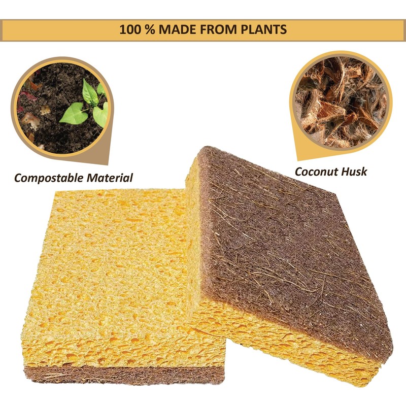 Eco Sponge Scourers Pack of 16 Plastic Free Sponges Washing