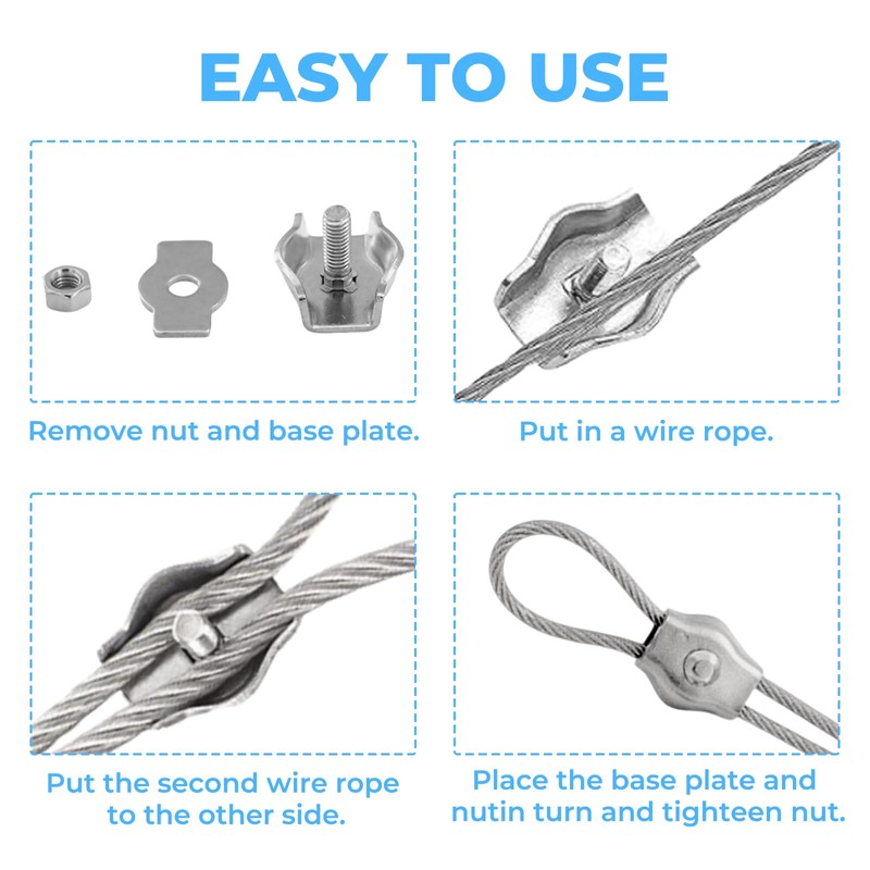 Hsrag 20 Pcs M3 Wire Rope Clamps - Single Bolt