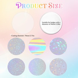 160 Pcs Colorful Badge Film Button Maker Supplies Glittering Film, 8 Styles Holographic Glitter Films Badge Protective Films 2.25 Inch 58mm Button Maker Machine Clip Pin Parts for Arts Crafts Supplies