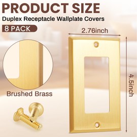 Zonon 8 Pack Gold Outlet Covers 4.50" x 2.76" Single Receptacle Wallplate Rocker Covers Brass Metal Brushed Decorative Gold Receptacle Wallplate Corrosion Resistant,Standard Size,Brushed Brass