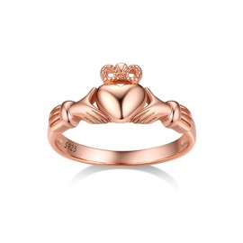 Bestyle Rose Gold Vermeil Claddagh Rings for Women Hypoallergenic Silver Band Ring, Irish Infinity Love Ring Promise Ring for Her, Great Celtic Jewelry Gift for Christmas Valentine's Day,Size 7
