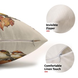 Smozenith Fall Lumbar Pillow Covers 12x20 Set of 2, Watercolor Bird Maple Leaf Decorative Throw Pillow Covers Outdoor Vintage Farmhouse Long Rectangle Cushion Cases Couch Sofa Bed Decor