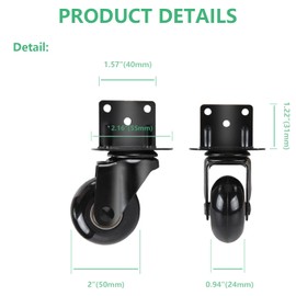 8T8 Side Mount Caster Wheels 2 Inch L Shaped Plate Swivel Casters Heavy Duty Set of 4, Silence Rubber Wheels for Furniture, Kitchen Cabinet, Baby Bed, Table, Loading Capacity 400 Lbs