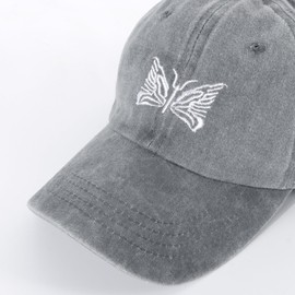 HeyCaps Women's Baseball Cap with Butterfly Embroidery and Ponytail Hole – Breathable Sun Hat for Summer Outdoor Sports Grey