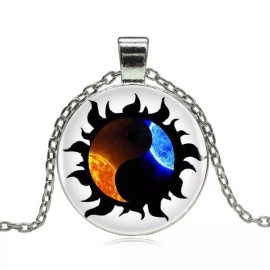 Fashion Jewelry YING YANG SUN MOON Large Round Pendant German Silver 20" Necklace Women Men Gift