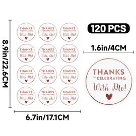 Alynta Thanks for Celebrating with Me Stickers 120Pcs 1.6 Inch Rose Gold