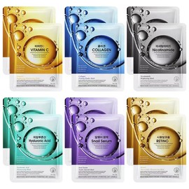 12 Pack Face Masks Skincare, Collagen Face Mask for Women, Hyaluronic acid Face Mask, Hydrating Face Masks, Face Sheet Mask for All Skin Types, Anti-Aging, Moisturizing, Brightening, Smoothing