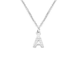 bifriend S925 Silver A-Z 26 Initial Crystal Pendant Chain Choker Necklace For Women Lady Girl (A)