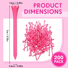 Jenaai 200 Pcs Golf Tees Bamboo Golf Tees Professional Golf Tees Bulk for Women Golf Club Accessories(2-3/4 Inch,Pink)