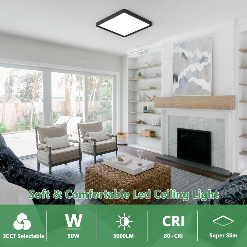 20 Inch Large LED Flush Mount Ceiling Light,50W 5000LM, 3000K/4000K/6000K