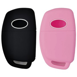 REPROTECTING Silicone Rubber Key Fob Cover Compatible with 2013-2019 Hyundai Santa Fe Sport Sonata Tucson (Suitable for Buttons with/flip/fold Buttons) (4 Button Folding Key, Black Pink)