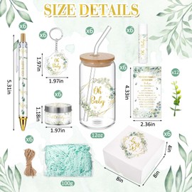 Hoolerry 6 Sets 72 Pcs Baby Shower Prizes for Game Favors Include Glass Cups Baby Shower Winners Present Box Lipstick Pen Candle Keychain Guests Wedding Gift(Greenery)