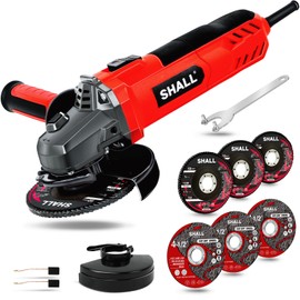 7.5Amp 4-1/2 Inch 12000 RPM Angle Grinder with 2 Guards, 3 Cutting Wheels, 3 Discs, Non-Slip Handle and Carbon Brush for Metal and Wood