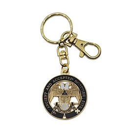 32nd Degree Scottish Rite Round Masonic Key Chain - [Black & Gold][1 1/2'' Diameter]