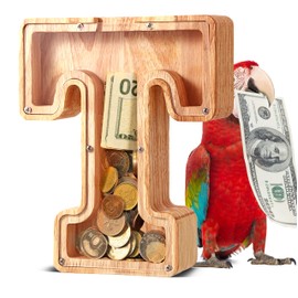 UBeesize Wooden Letter Piggy Bank for Boys Girls Toddler,Alphabet A-Z Money Bank,Coin Box Birthday Gift,Children's Gift Decoration Baptism (T)