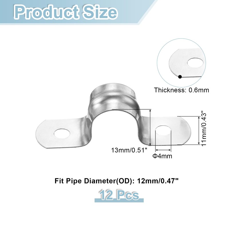 sourcing map 16Pcs Rigid Pipe Straps, 12mm(0.47") 304 Stainless Steel
