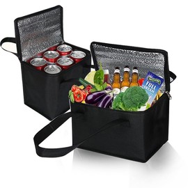 DQZSY 2 Pack Small Food Cooler Bag, 5L/7L Thermal Insulation Picnic Bag, Portable Delivery Bag with Zipper, Great Cooler Bag for Picnic, Travel, Food Delivery(Black)