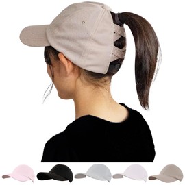 RUN JOURNEY Ponytail Cap, Running Cap, Women's, Deep, UV, Solid, Fashionable, UV Protection, Arranged Brand, Lightweight, Simple, Running, Sports, Outdoor, Women, Beige, Black, White, Pink, Gray Hat