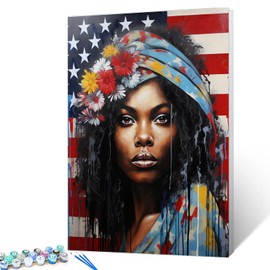 Tucocoo America African Women Paint by Number for Adults, DIY Digital Oil Painting Kits on Canvas with Brushes and Acrylic Pigment, Pop Art Black Girl Artwork for Home Decor 16x20 inch (Frameless)