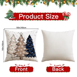 Christmas Throw Pillow Covers 16x16 Inch Set of 4, Merry & Bright Reindeer Christmas Tree Blue Pillow Cases Hello Winter Holiday Xmas Decorative Cushion Covers for Sofa Bed Couch