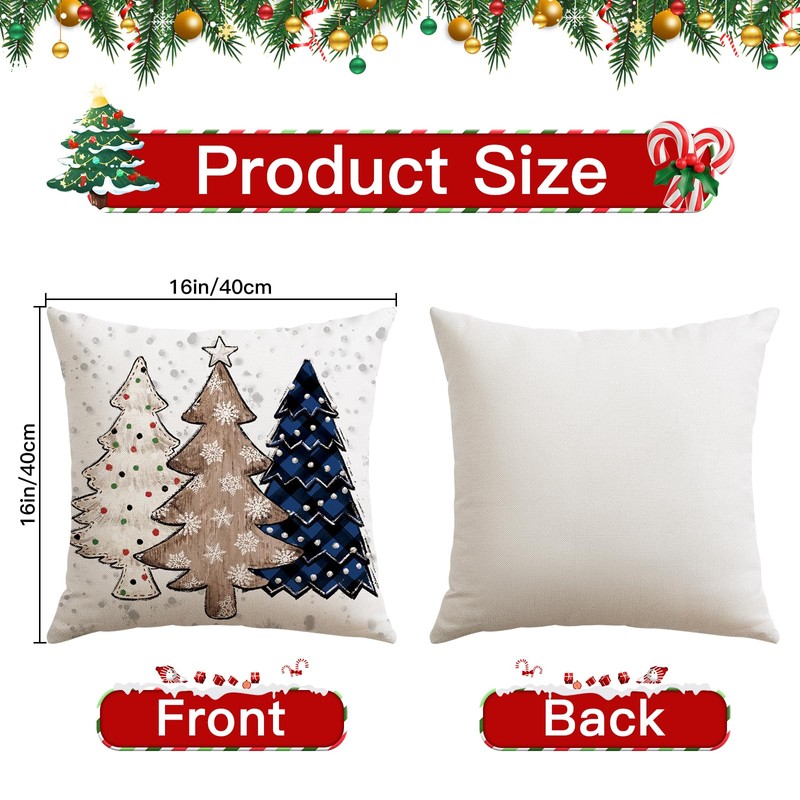 Christmas Throw Pillow Covers 16x16 Inch Set of 4, Merry
