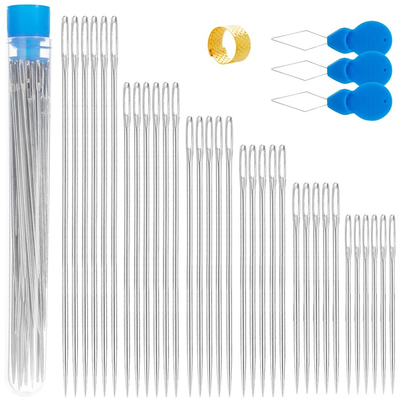 Ybxjges 60Pcs Large Eye Sewing Needles for Leather, 6 Sizes