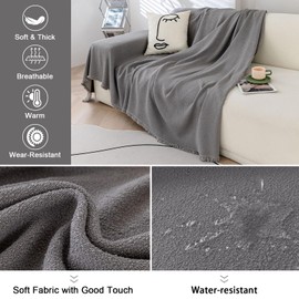 LiveGo Sofa Cover for 3 Seater, Chenille Non-Slip Slipcover for Sofa, All-Season Couch Cover for Dogs, Sofa Loveseat Covers Futon Cover L Shaped Sofa Cover with Tassel (BH Gray, 180 * 380cm)