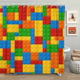 Faitove Kids Shower Curtains Colorful Blocks Shower Curtain Set for Bathroom Decor Funny Shower Curtain Boys Girls Waterproof Polyester Fabric 72" x 72"