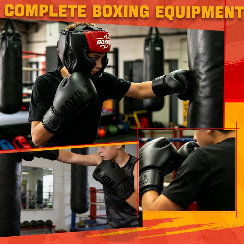 12pcs Boxing Headgear,Upgraded Boxing Gloves,Mouth Guards& Hand Wraps Boxing Equipment
