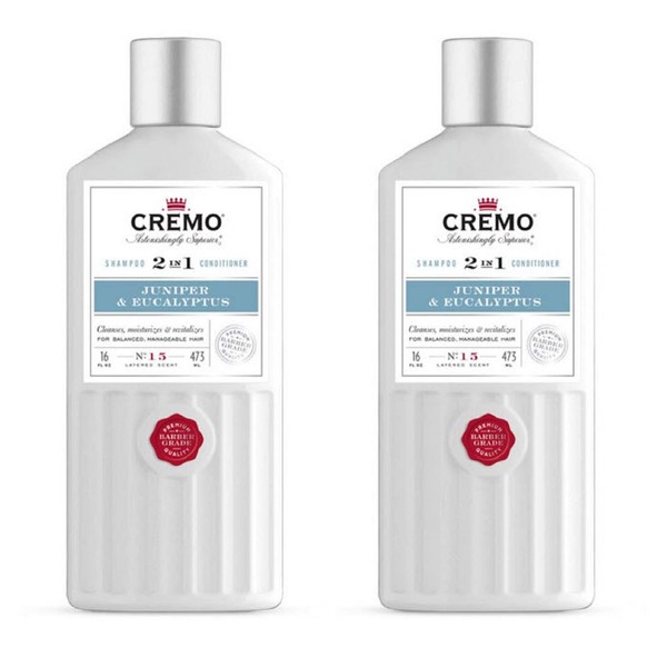 Cremo Barber Grade Juniper & Eucalyptus 2-in-1 Shampoo & Conditioner, 16 Fl Oz (2-Pack)