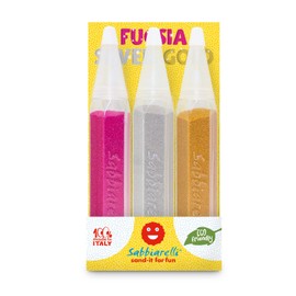 Sabbiarelli Sand-it For Fun Combo 3 Colourful Marble Sand Refillable Pens: Fuchsia, Silver and Gold, 3 x 50 g