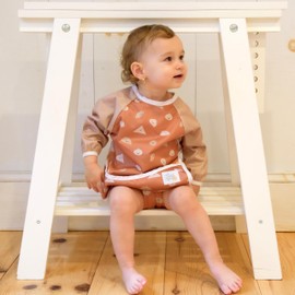 LA PETITE OURSE Baby Bibs with Sleeves – 2-Pack Long Sleeve Bibs for 6-12 Months – Adjustable Fit with Snaps – Lightweight & Water-Resistant PUL, Canadian Brand, Made from Recycled Material (Dumpling)