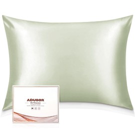 Adubor Silk Pillowcase - Mulberry Silk Pillow Case, 23 Momme 6A Grade Fibers, 900 Thread Count, Silk Pillow Cases for Hair and Skin Health, with Hidden Zipper (Queen 20''x30'', Pea Green, 1PC)