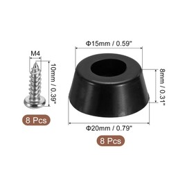 sourcing map Pack of 8 Rubber Feet, 0.31" H x 0.79" W Round Pads with Stainless Steel Washer and Screws for Furniture, Appliances, Electronics