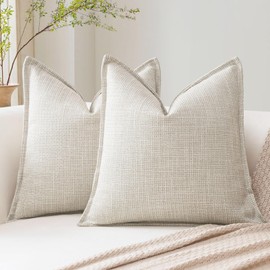 OTOSTAR Pack of 2 Beige Decorative Pillow Covers 18x18 Inch Soft Linen Texture Couch Throw Pillows Farmhouse Cushion Covers with Elegant Design for Sofa Bedroom Living Room Home Decor 45 x 45 CM