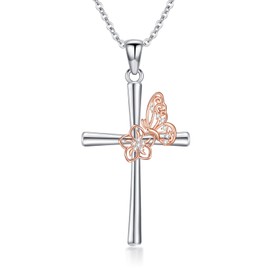 LWXIE Diamond Cross Necklace for Women 925 Sterling Silver Cross Pendant Necklaces Flower Cross Pendants Jewelry Gifts for Mother's Day Birthday Christmas