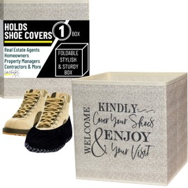 Shoe Cover Box - Welcome Guests to Please Cover Shoes. Indoor Foldable Storage Bin to Fill w/your Favorite Booties. For Homeowner, Real Estate Agent, Realtor Open House Supplies | 1 Beige & Black