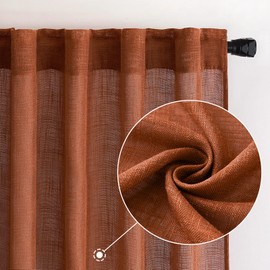 MIULEE Burnt Orange Linen Curtains for Bedroom Living Room, Soft Thick Linen Textured Window Drapes Terracotta Rust Fall Decor Semi Sheer Light Filtering Rod Pocket Back Tab, 2 Panels, 37x84 Inches